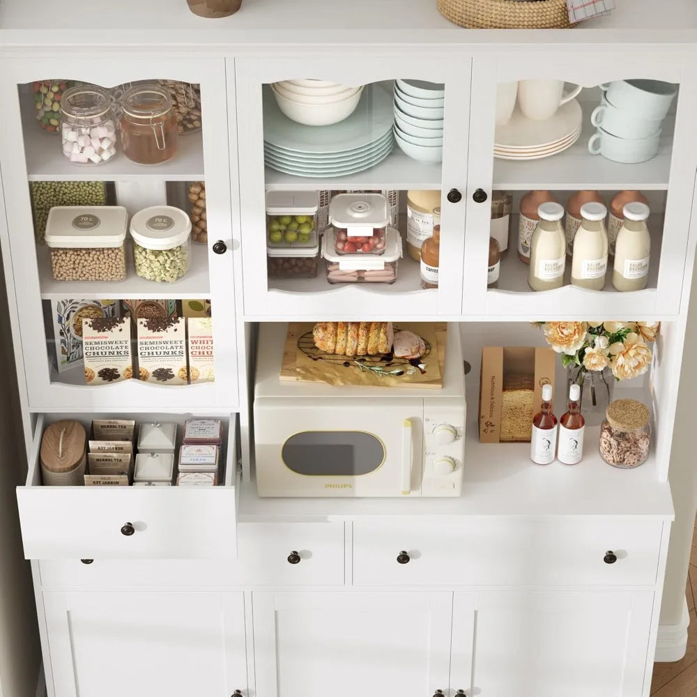 74" Pantry Cabinet with Storage, 49'' W Kitchen Pantry Storage Cabinet with Microwave Stand, Kitchen Hutch Cupboard with Drawers