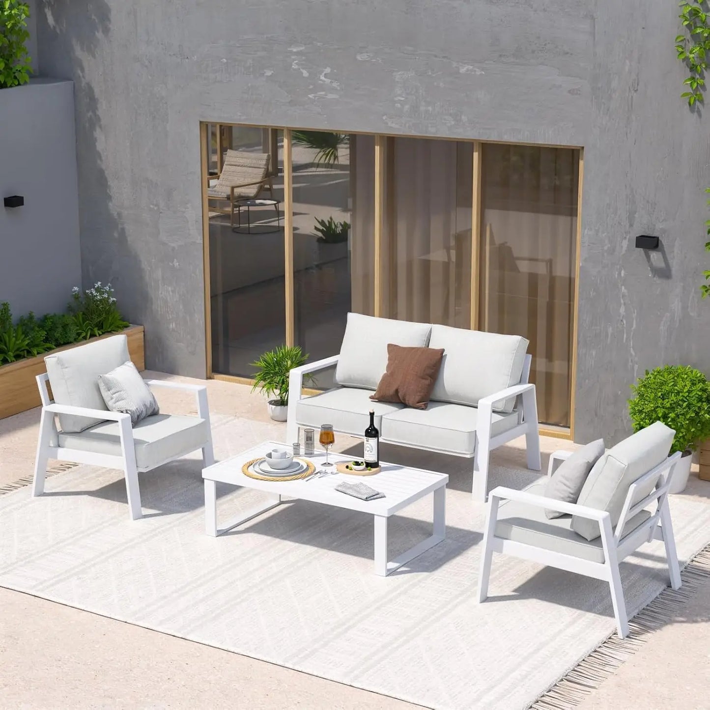 Aluminum Outdoor Patio Furniture 4 Piece Sectional Set Coffee Table