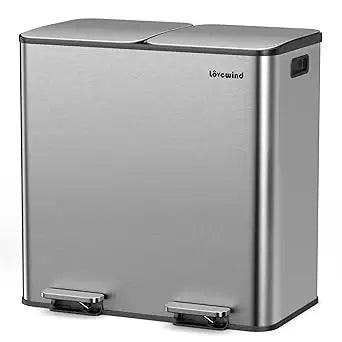 Trash Can, 2 x 10.5 Gallon (2 x 40 L) Garbage Can for Kitchen Dual Compartment Recycling Kitchen Step Trash Bin, Stainless Steel