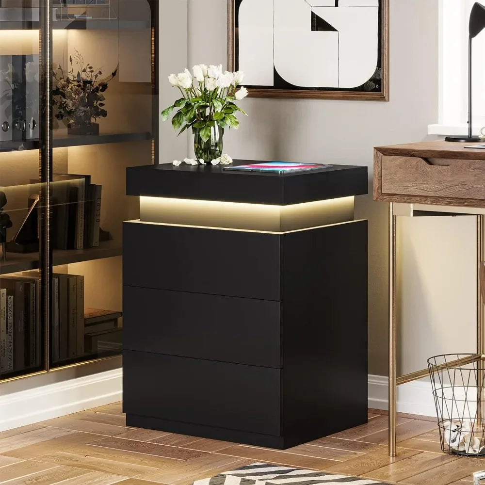 ANGDUO Nightstand With Charging Station And LED Lights