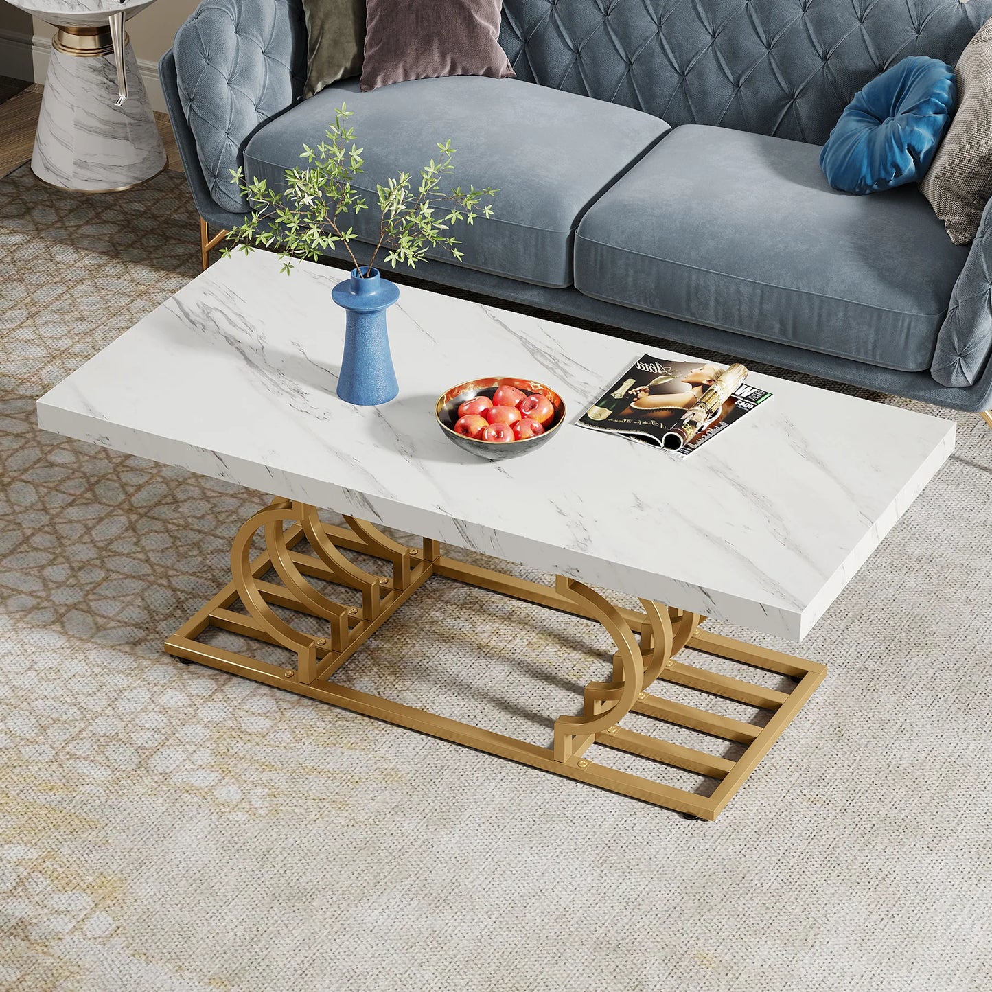 Tribesigns Faux Marble Coffee Table With Geometric Frame