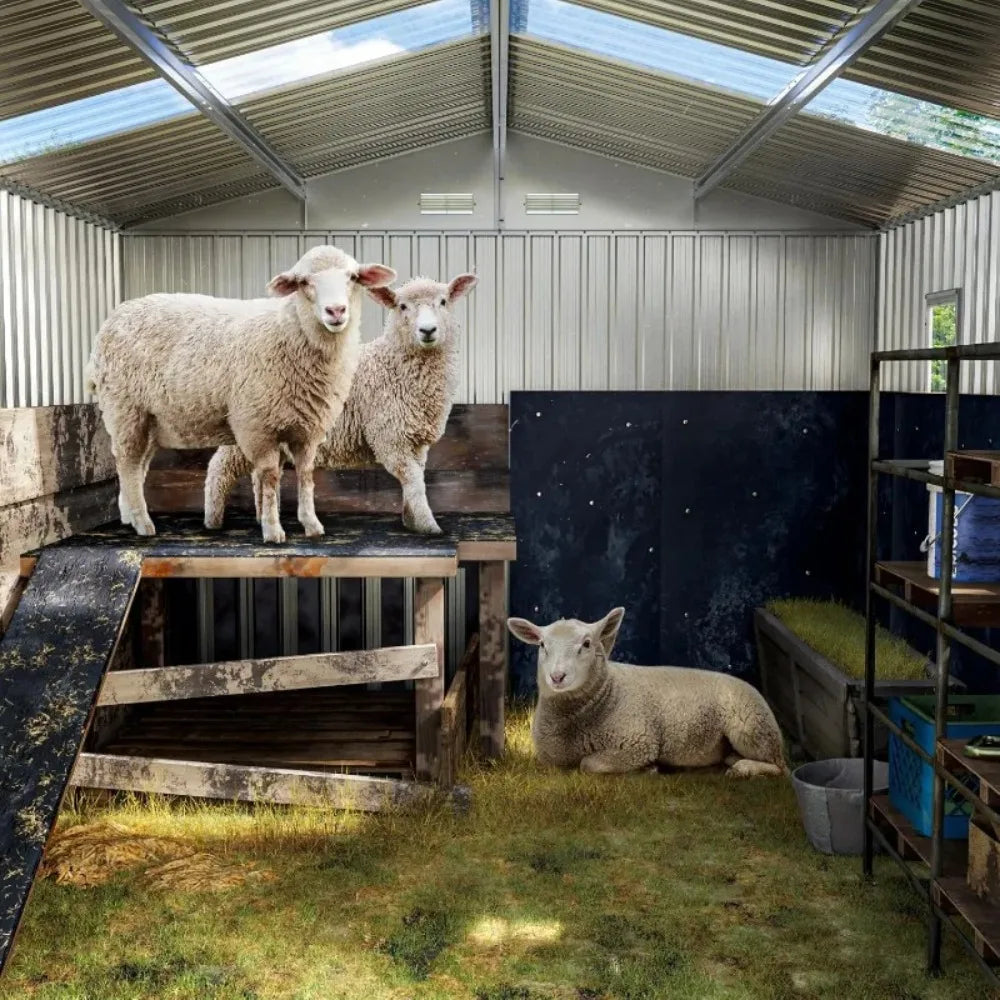 10X12X7.5 FT Outdoor Steel Storage Shed with Lockable Doors, 2 Windows, Transparent Roof Panels (Wood Panels & Frame Floor Not I