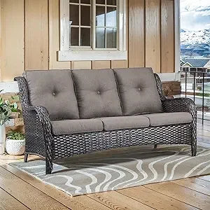 75Inch Outdoor Wicker Sofa - Standard 3 Seater with High Backrest, All Weather Rattan Patio Furniture for Balcony, Deck, Backyar