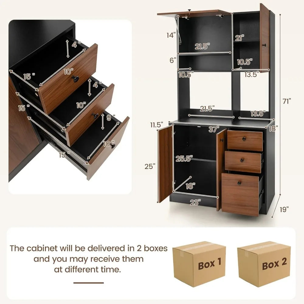 Kitchen Buffet Hutch Storage Cabinet With 3 Cabinets And Drawers