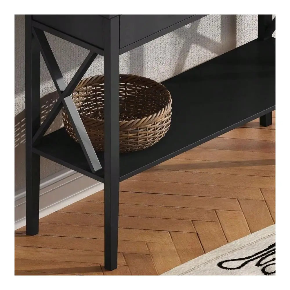 Narrow Wood Console Table With Drawers And Entryway Storage Shelf