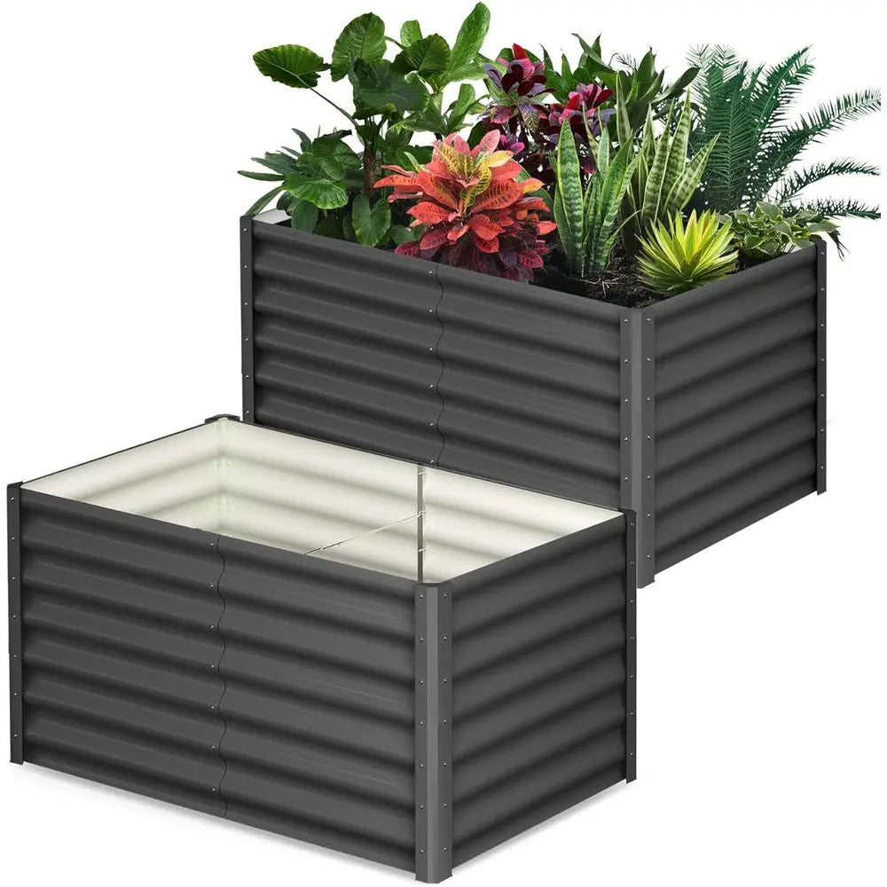 Ticify Galvanized Raised Garden Bed Outdoor Planter for Yard Gardens