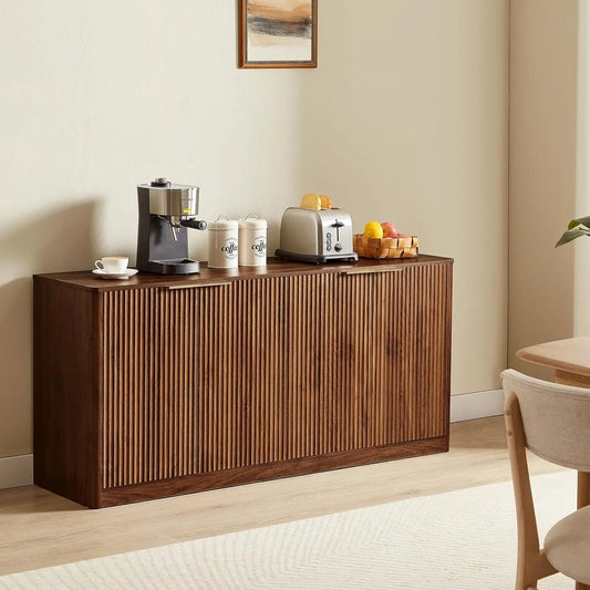 Guangbai Fluted Oak Sideboard Buffet Cabinet With Six Doors