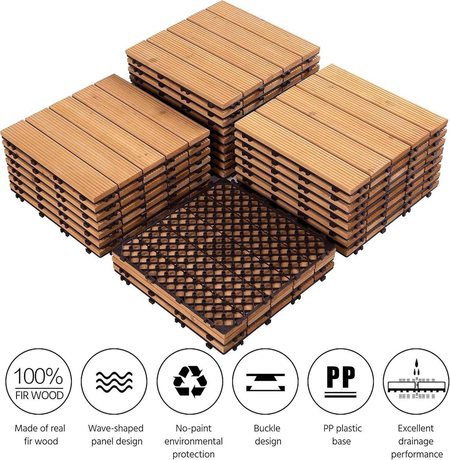 27PCS Interlocking Patio Deck Tiles Outdoor Flooring for Garden Poolside Fir Wood Indoor Natural Wood