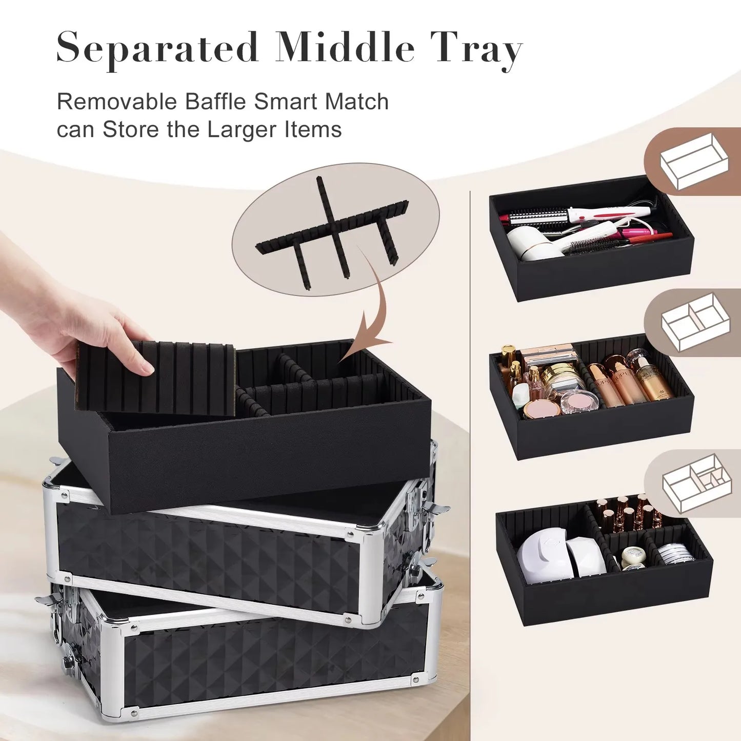 Detachable 4 In 1 Makeup Trolley Case On Wheels Alloy Frame With Lock For Nail Salon Manicure And Capacity Storage