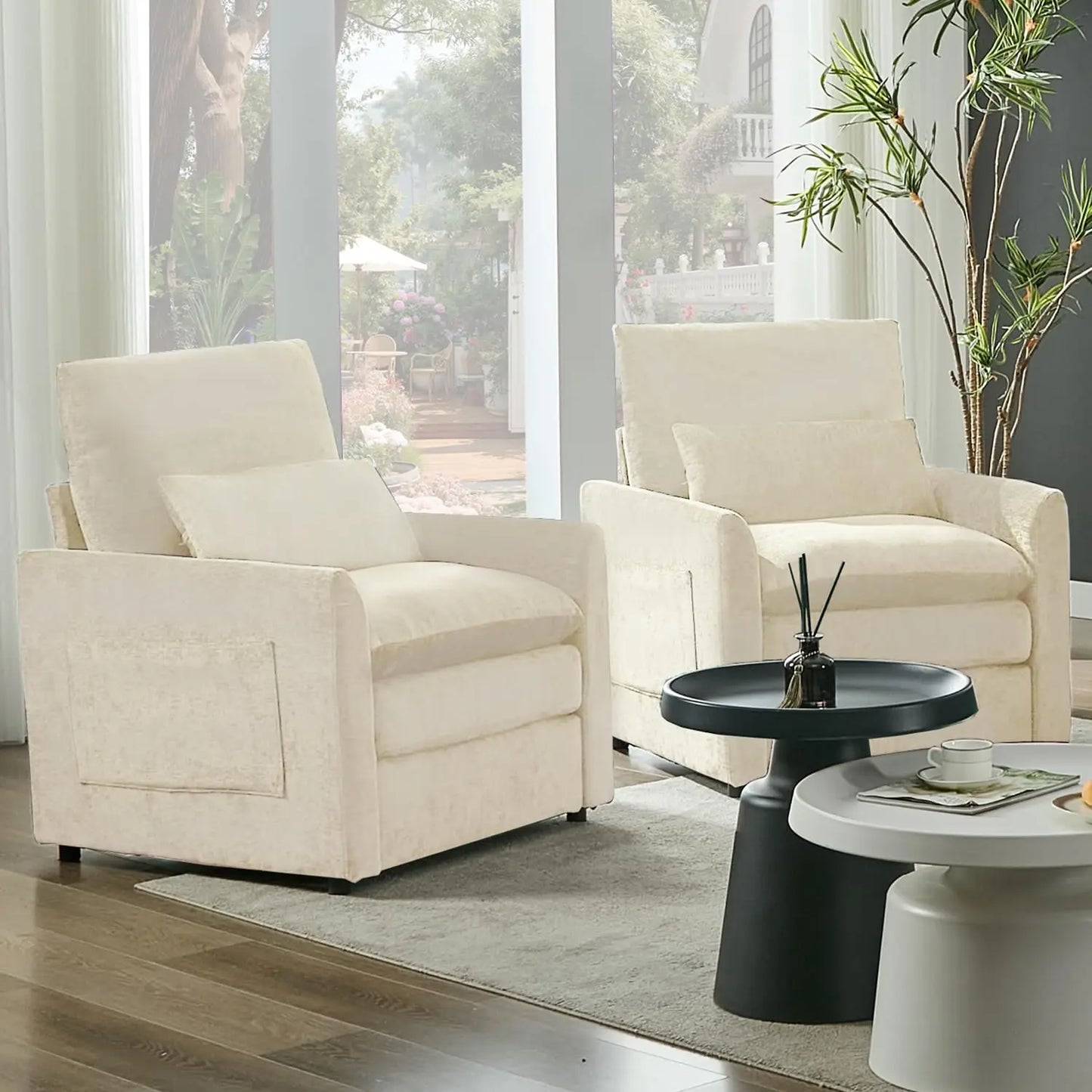 Living Room Arm Chair Set Two Modern Accent Chairs
