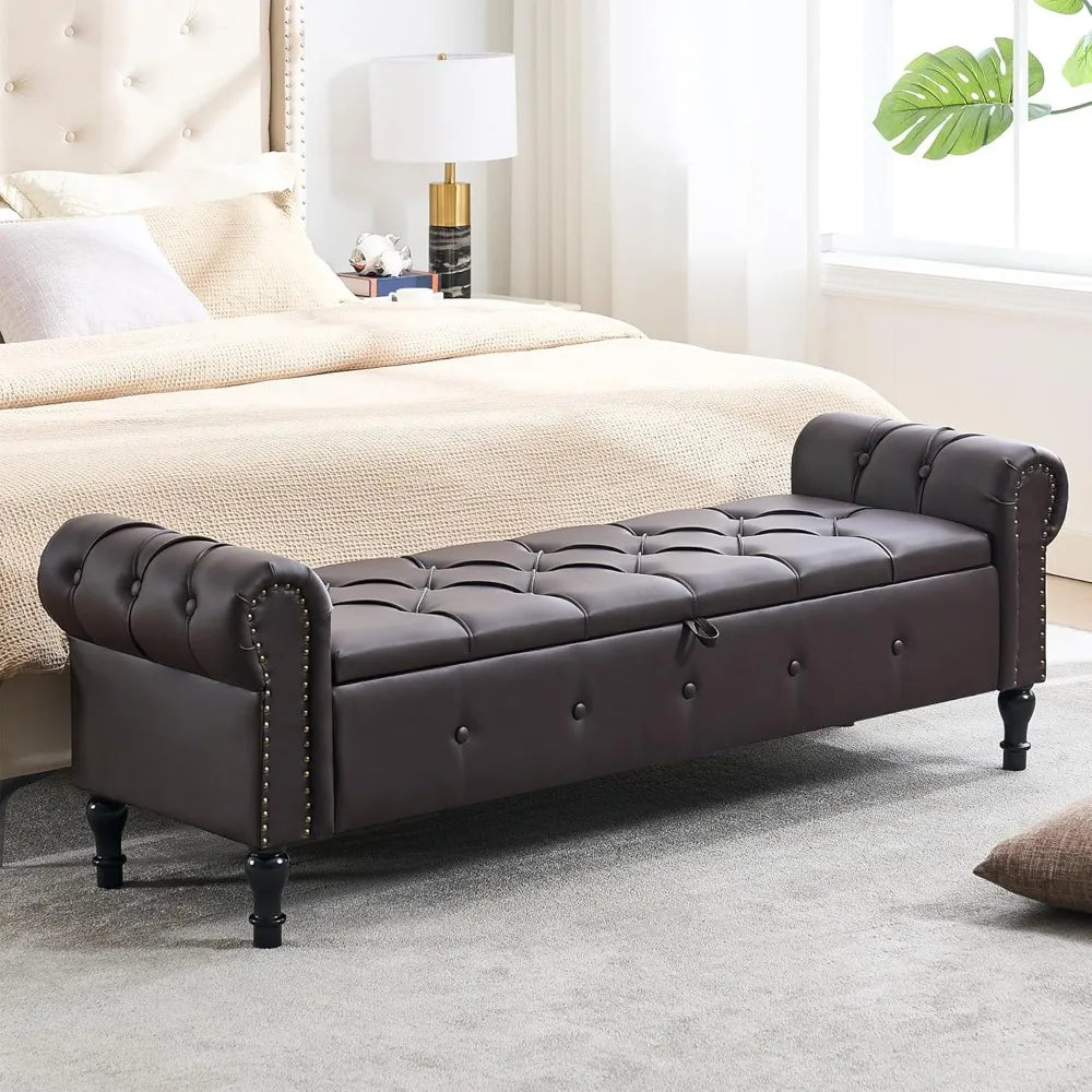 Storage Bench for Bedroom Faux Leather End of Bed Bench