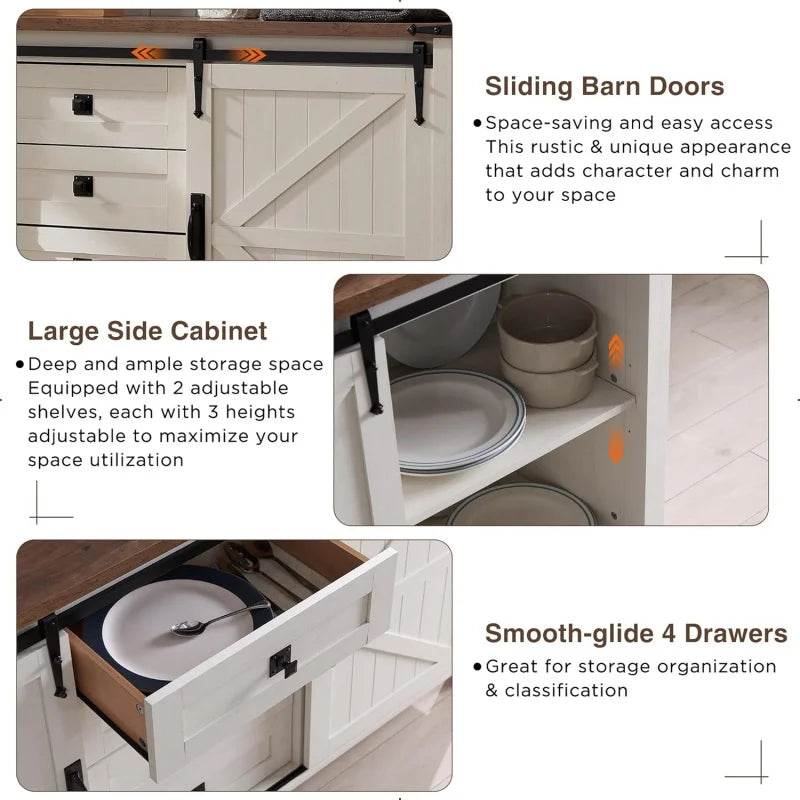 T4TREAM Farmhouse Sideboard Buffet With Storage Sliding Barn Door 4 Drawers