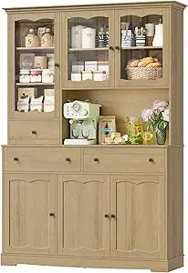 74" Pantry Cabinet with Storage, 49'' W Kitchen Pantry Storage Cabinet with Microwave Stand, Kitchen Hutch Cupboard with Drawers