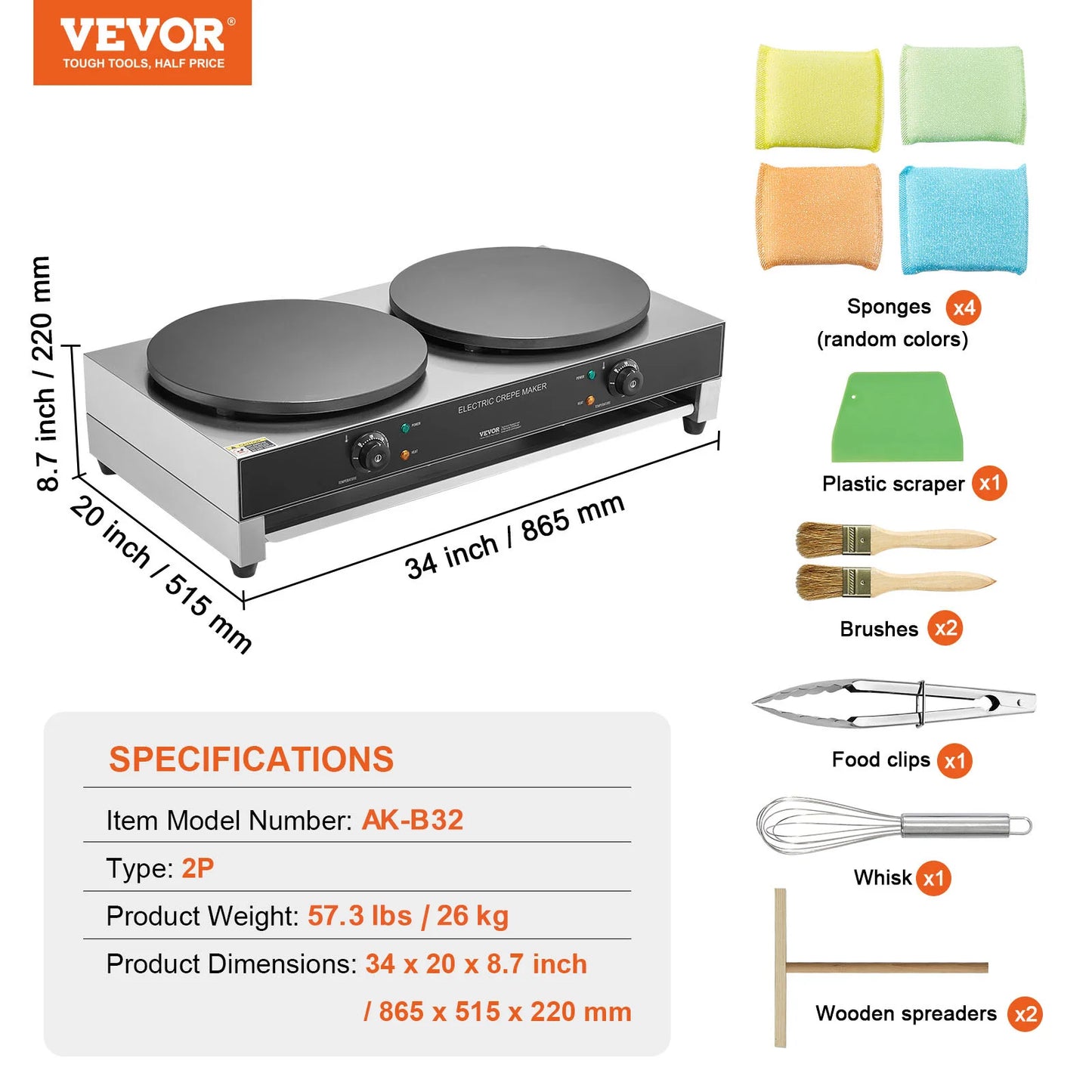 SucceBuy Double Head Electric Crepe Maker Commercial Griddle 3400W