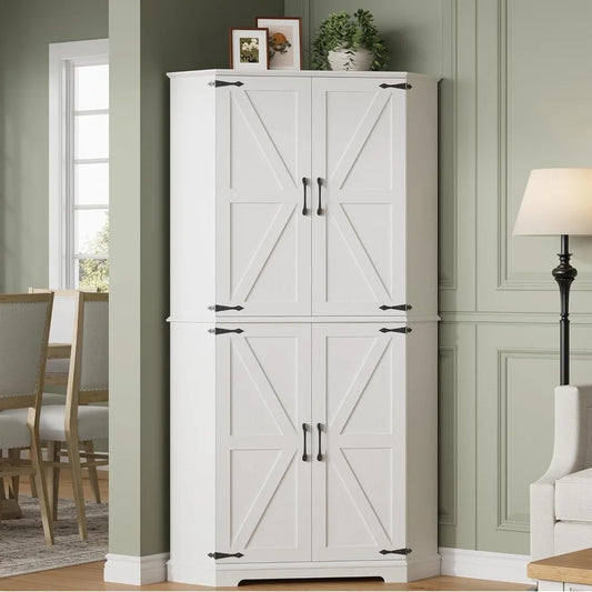 Corner Cabinet, 72" Kitchen Pantry Cabinet, 6-Tier Freestanding Farmhouse Pantry with 4 Adjustable Shelves, 240°Swivel Doors, 2