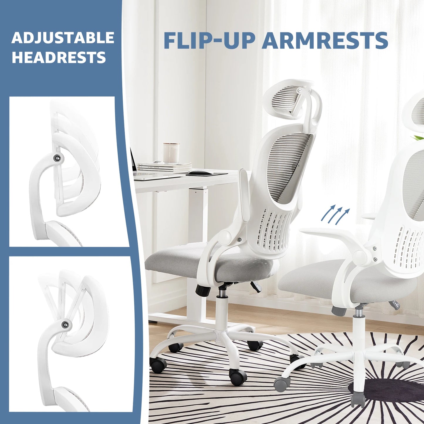 JHK Mesh Ergonomic Office Chair With Flip Up Arms And Lumbar Support