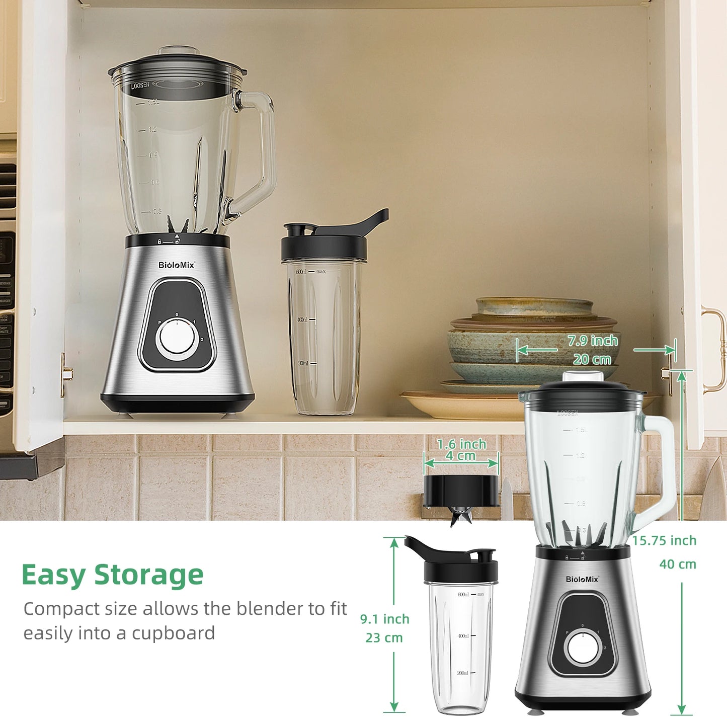BioloMix 1300W Smoothie Blender For Frozen Fruit Drinks