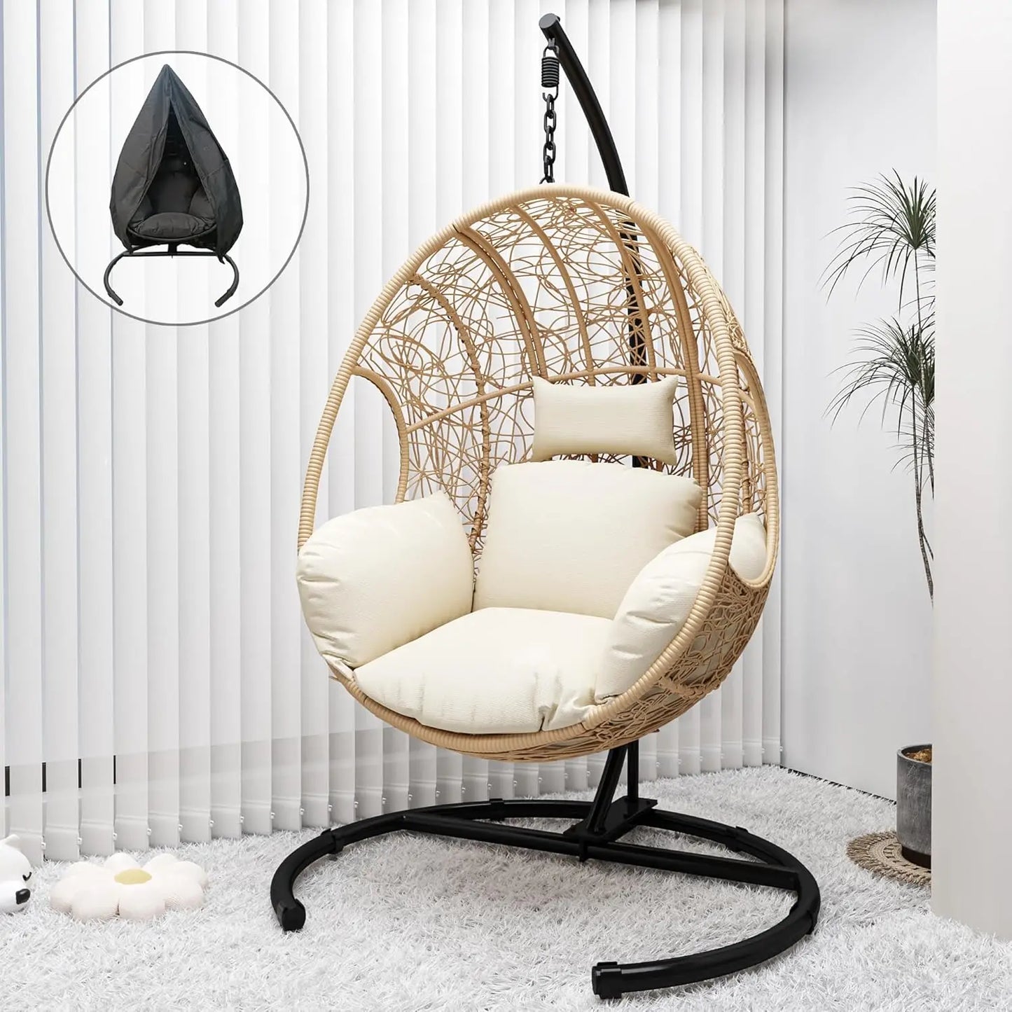 Hanging Egg Chair with Stand - Egg Swing Chair Outdoor Indoor Patio Wicker Chair Swing Hammock Egg Chairs 400lbs Capacity