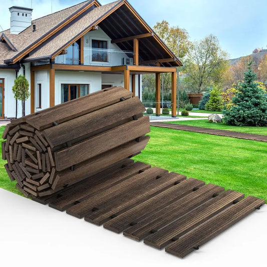 8FT x 17IN Wooden Garden Pathway, Outdoor Roll Out Decorative Garden Walkway, WeatherResistant NonSlip Hardwood Walkway Pavers f