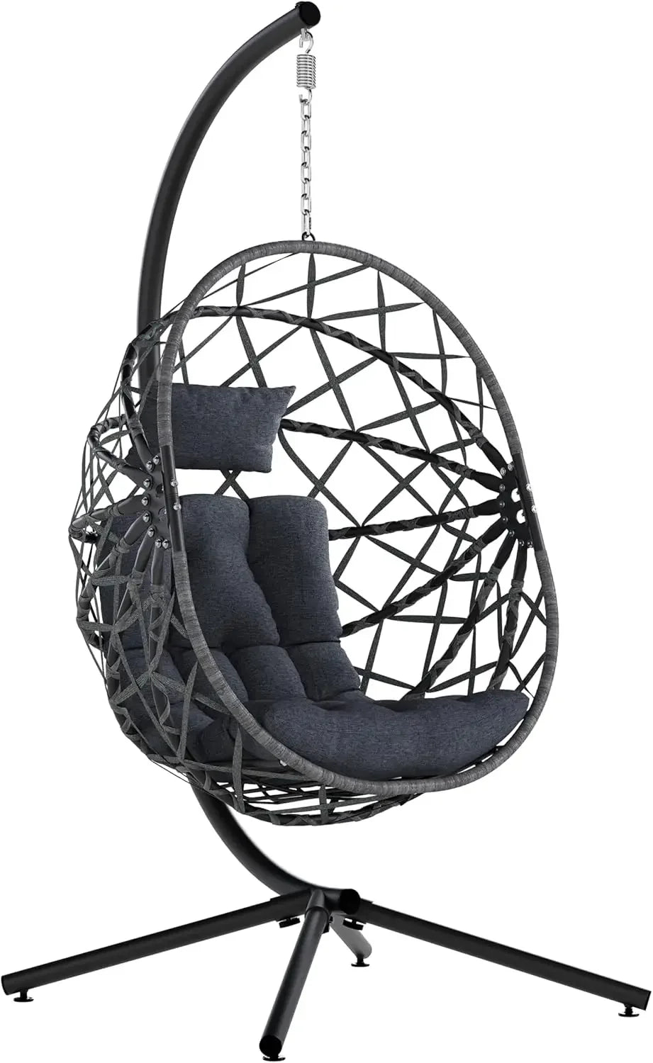 Hanging Egg Chair with Stand, Outdoor & Indoor Wicker Egg Swing Chair with Cushion, 400LBS Capacity for Patio, Bedroom & Garden