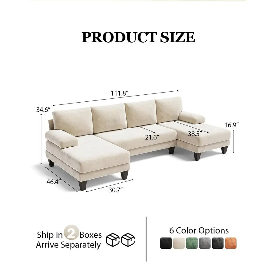 MBVM UShaped Sectional Sofa Modern Chenille Double Chaise
