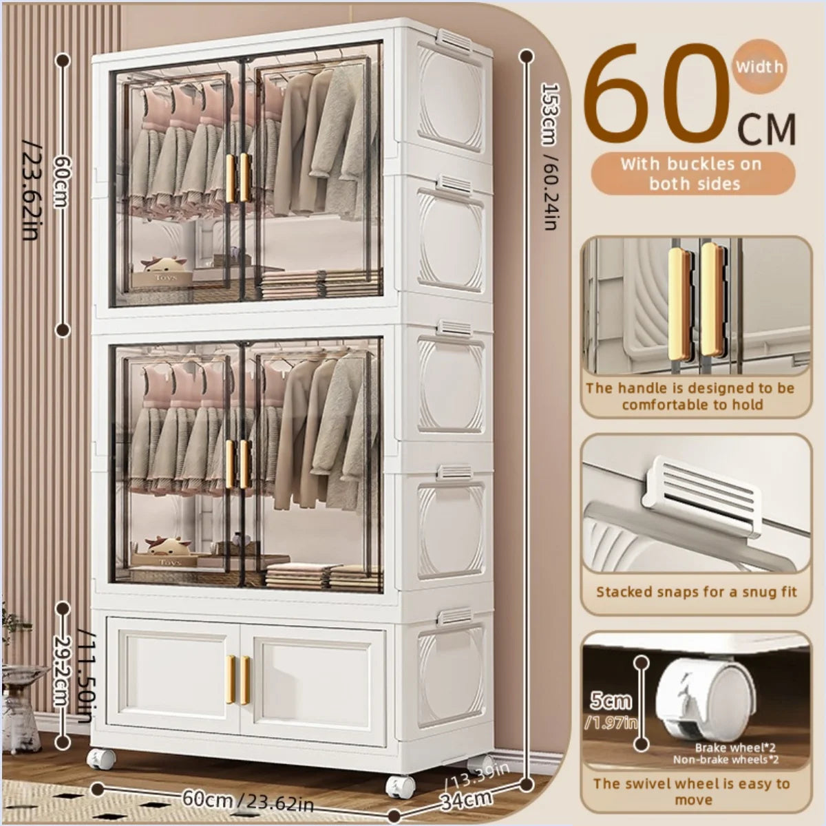 NONECN Foldable Plastic Storage Box For Bedroom Closet