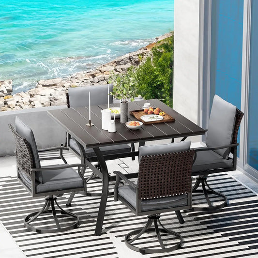 Outdoor Patio Dining Set With 4 Swivel Dining Chairs And Round Table