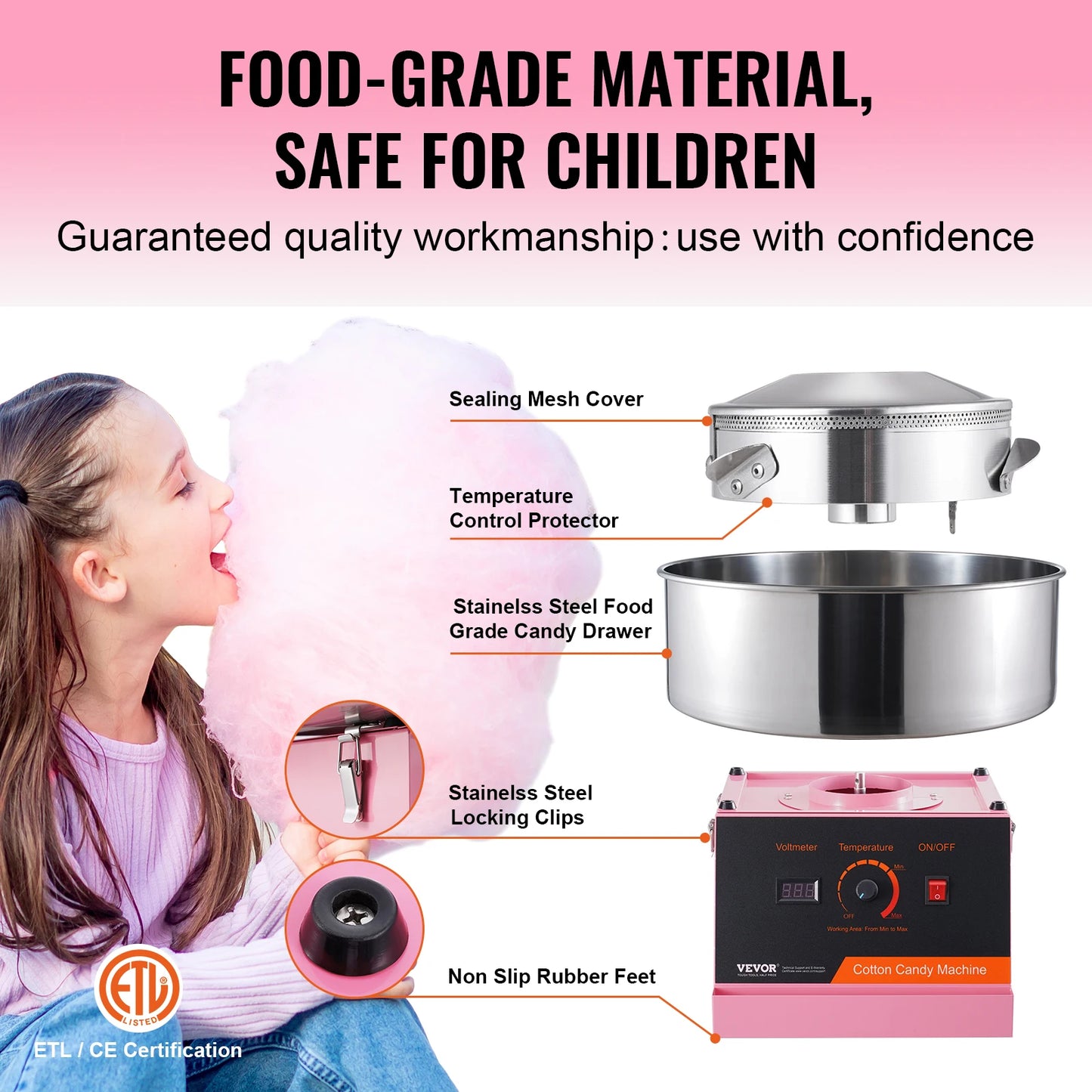 SucceBuy Electric Cotton Candy Machine Commercial Sugar Floss Maker