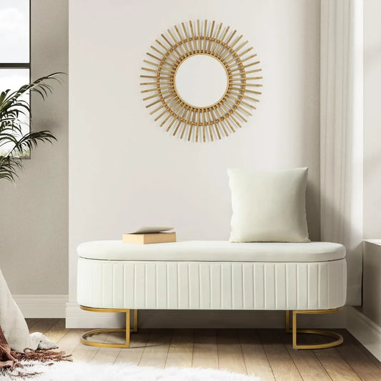 Velvet Storage Bench With Ottoman And Flip Top Metal