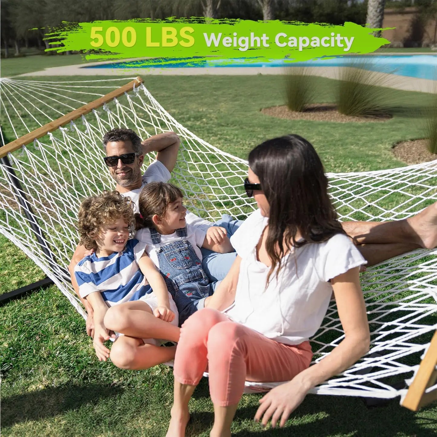 Double Hammock for Two Handwoven Rope with Spreader Bar