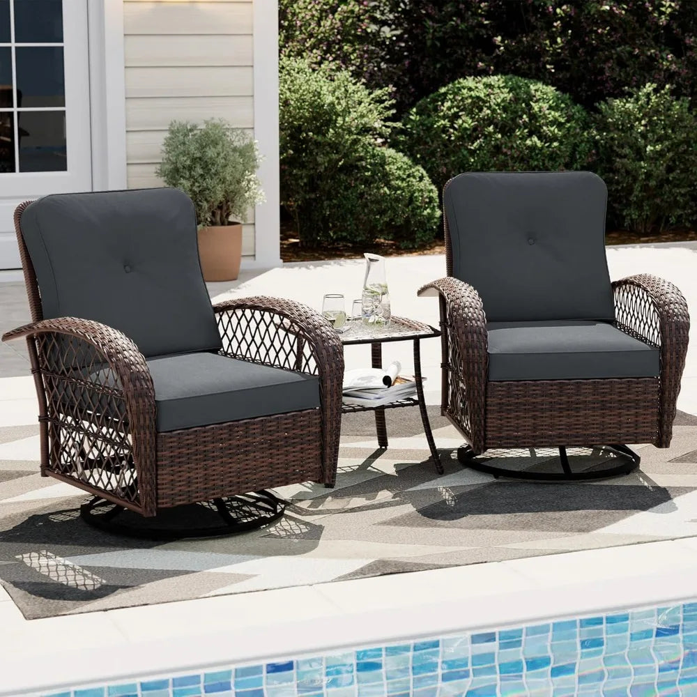 FEICHENG Outdoor Swivel Rocking Chair Set Of 3 Wicker Patio