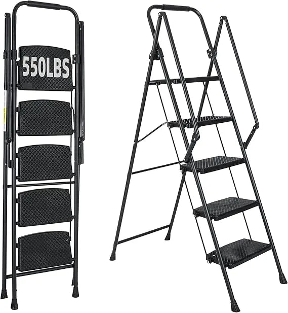 CHENGWEI 5 Step Ladder With Handrails Foldable Aluminum