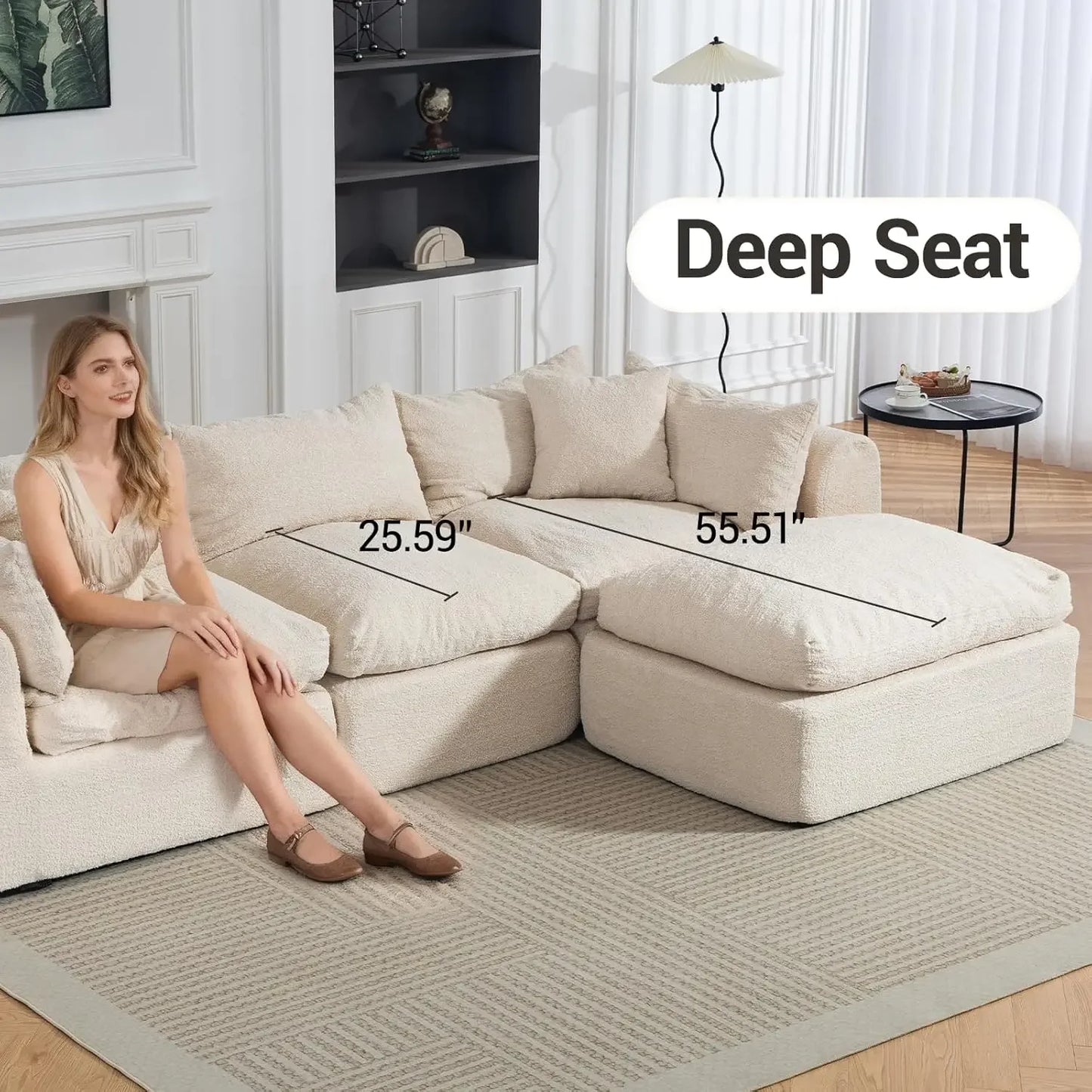 GUANGBAI Cloud Boneless Sofa Couch Deep Seat Modular Sectional Ottoman