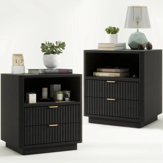 Fluted Nightstands Wooden Bedside Tables With Drawers Shelves