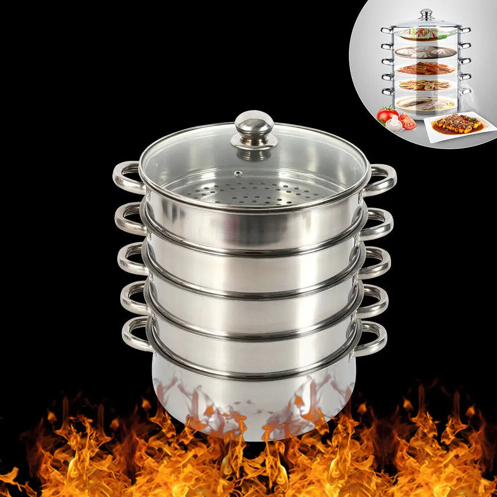 Five Tier Stainless Steel Steamer Pot for Cooking Vegetables
