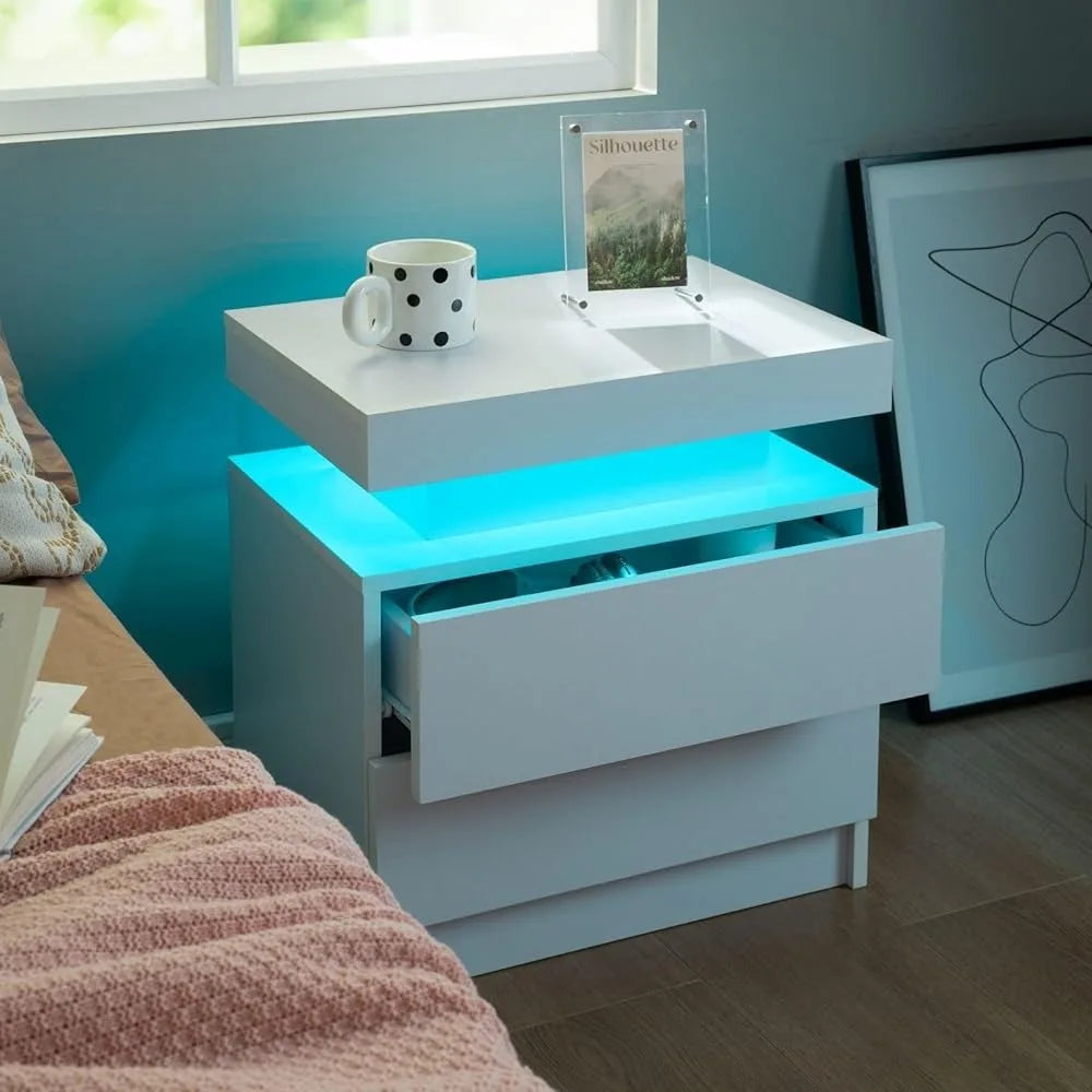 Drawer LED Nightstand Set Of 2 With 2 Drawers Bedroom