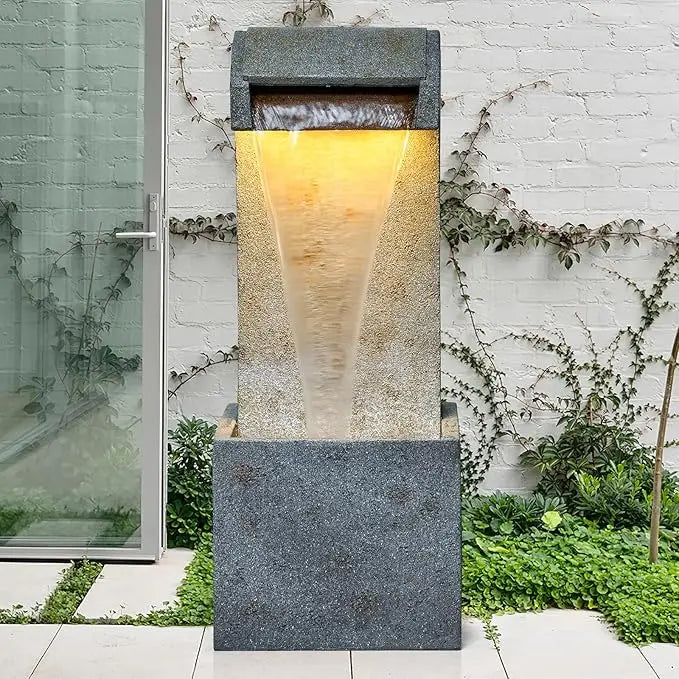 Desgmomy Cascading Stone Waterfall Fountain With LED
