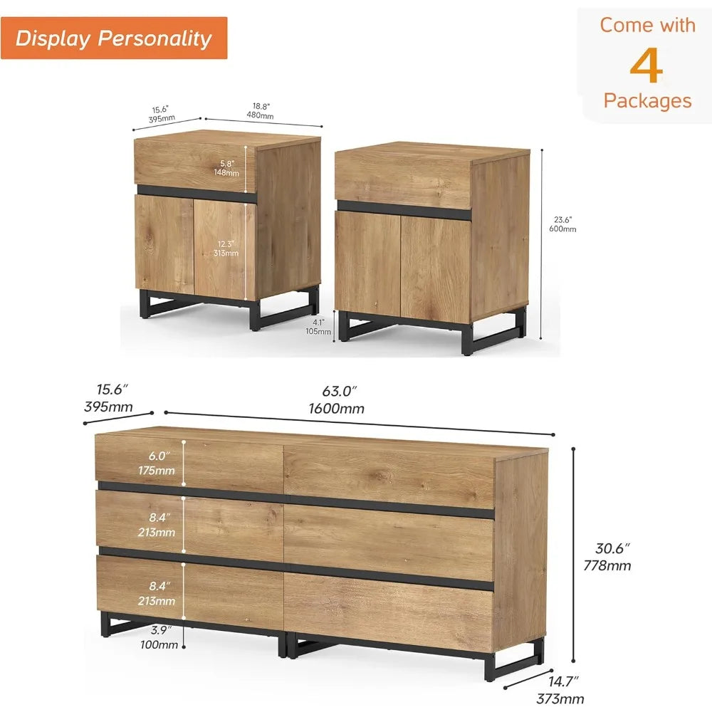 MKDK Modern Dresser And Nightstands Set With Ample Storage