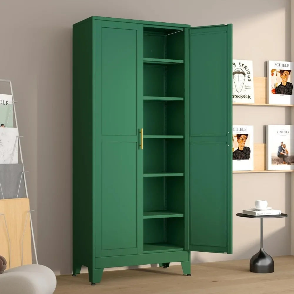 Metal Pantry Cabinet With 2 Doors And 5 Adjustable Shelves