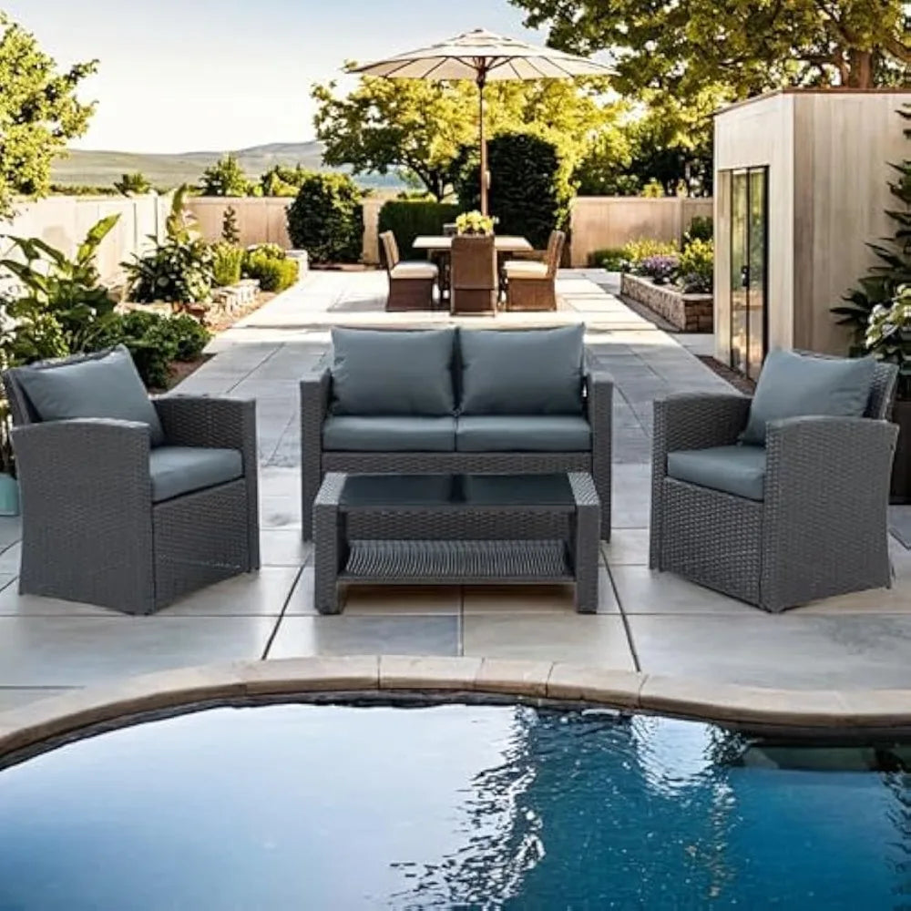 MKDKH Outdoor Patio Conversation Set Wicker Rattan Sofa