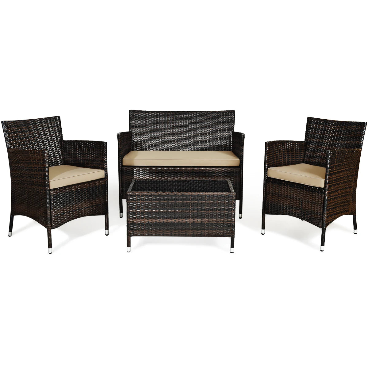 HOMASIS 4 Piece Rattan Patio Furniture Set Cushioned Sofa Chairs