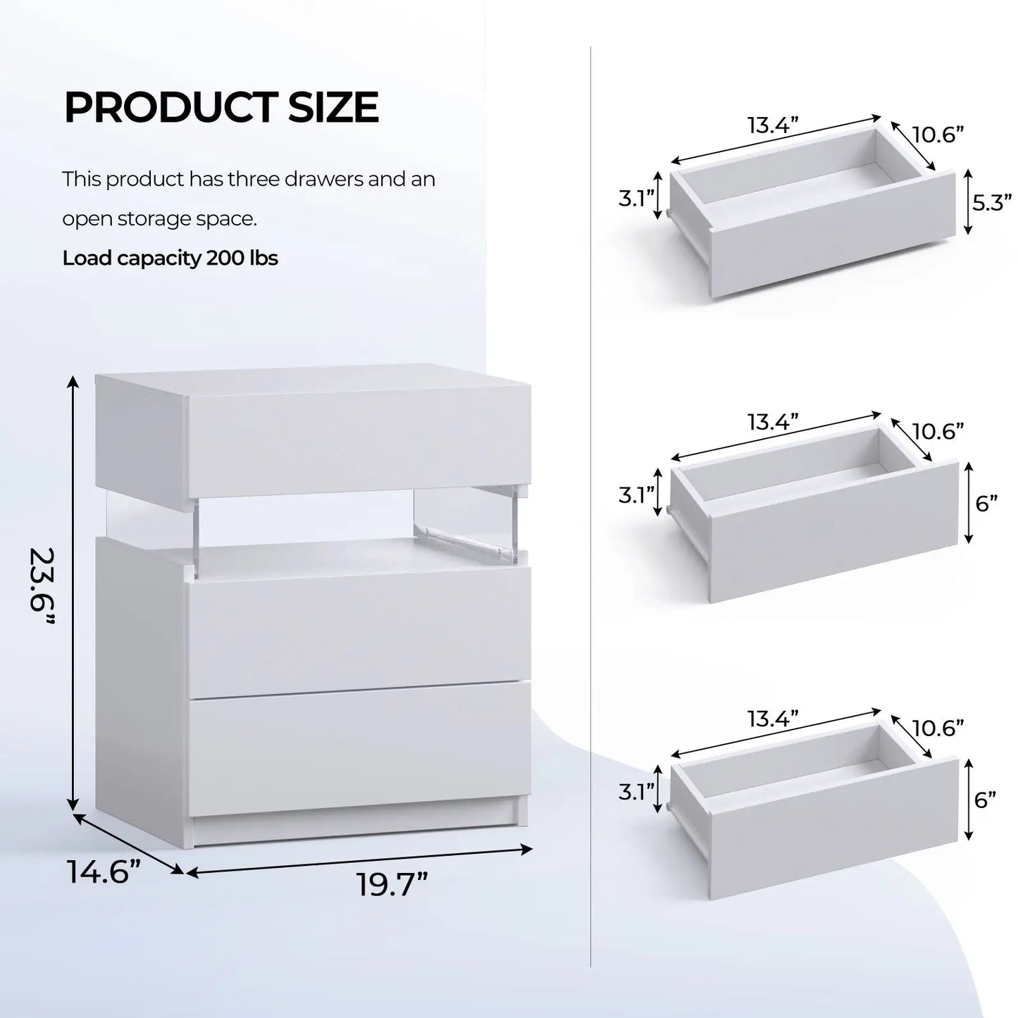 Cubehom Bedside Tables 2Pack With LED Lighting And 3 Drawers