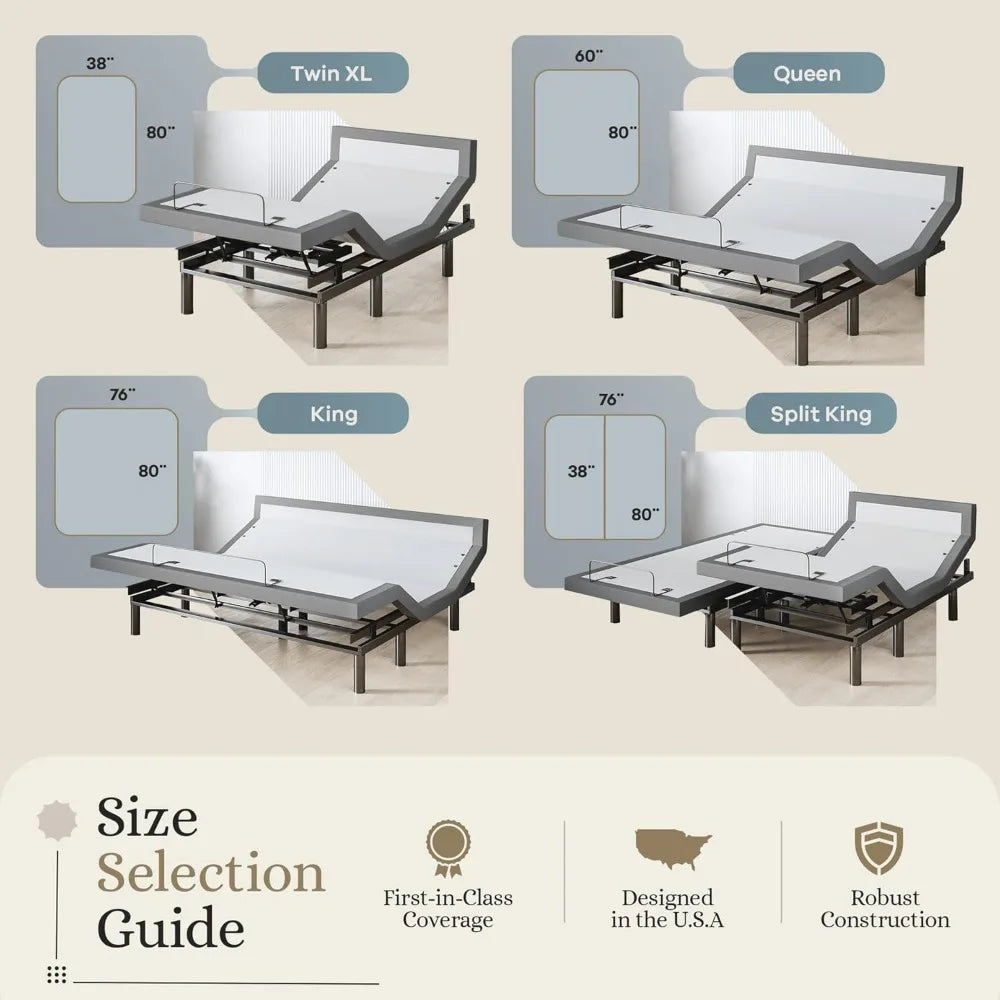 RBXC Harmony Adjustable Bed Base With Head And Foot Lift Massage Gel Memory USB