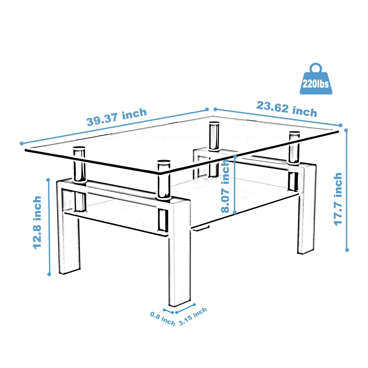 Rectangle Glass Coffee Table Modern Minimalist Living Room Furniture