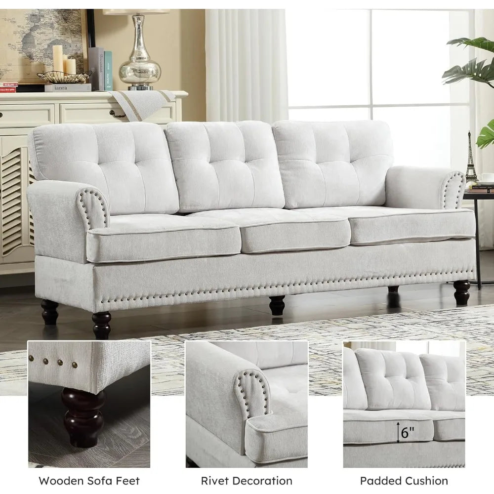 Mid Century Rivet Design Loveseat Sofa With Wooden Feet