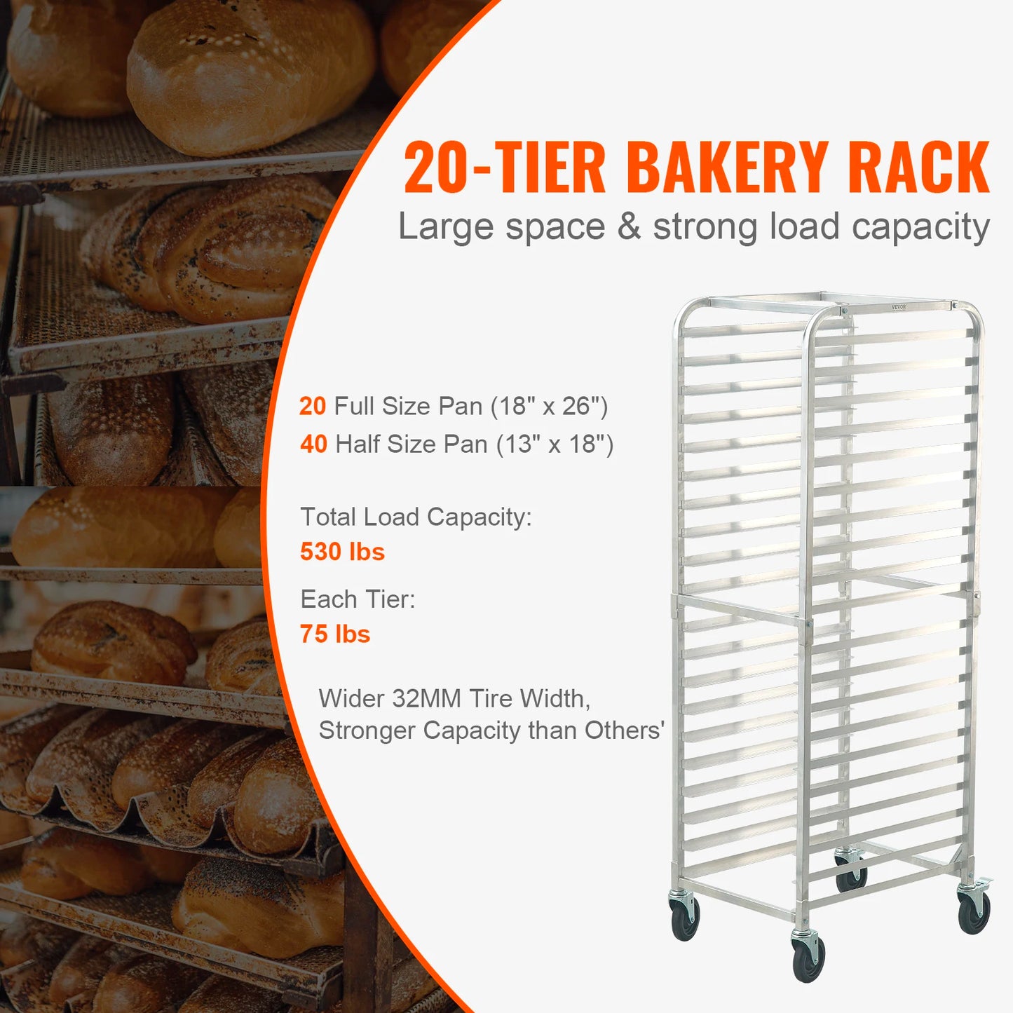 SucceBuy Bun Pan Rack With Brake Wheels For Commercial Bakery