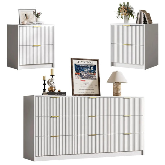 3 Piece Dresser Set With 9 Drawer Dresser And Nightstands