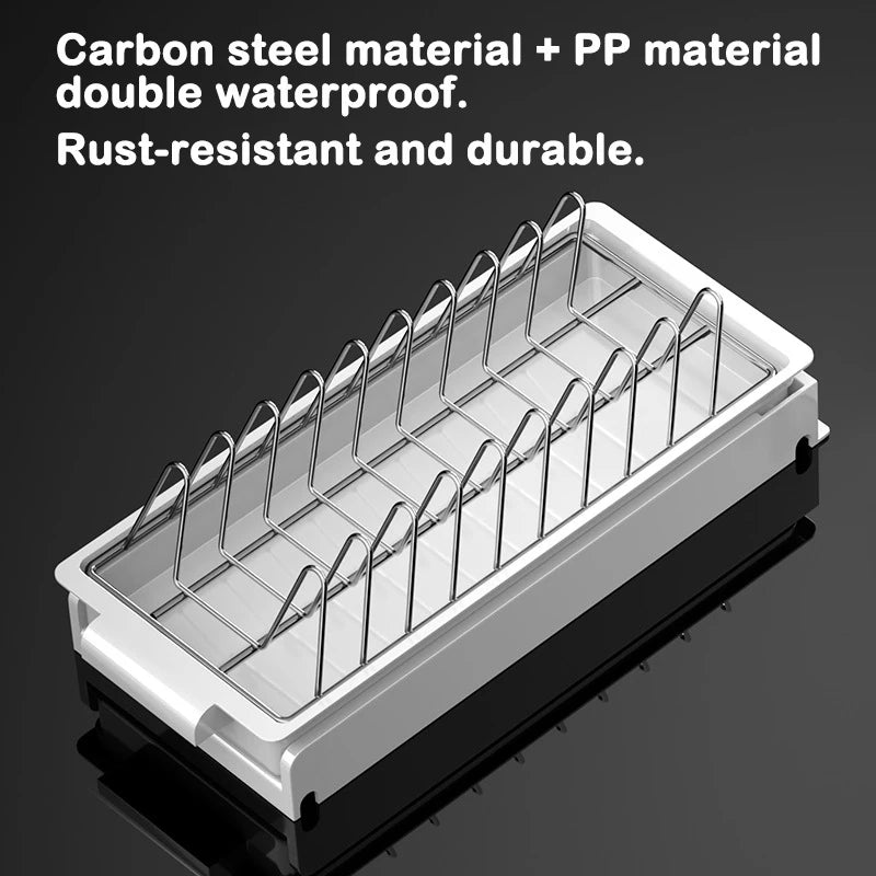 None Kitchen Pull Out Dish Rack With Drainboard Cabinet Organizer