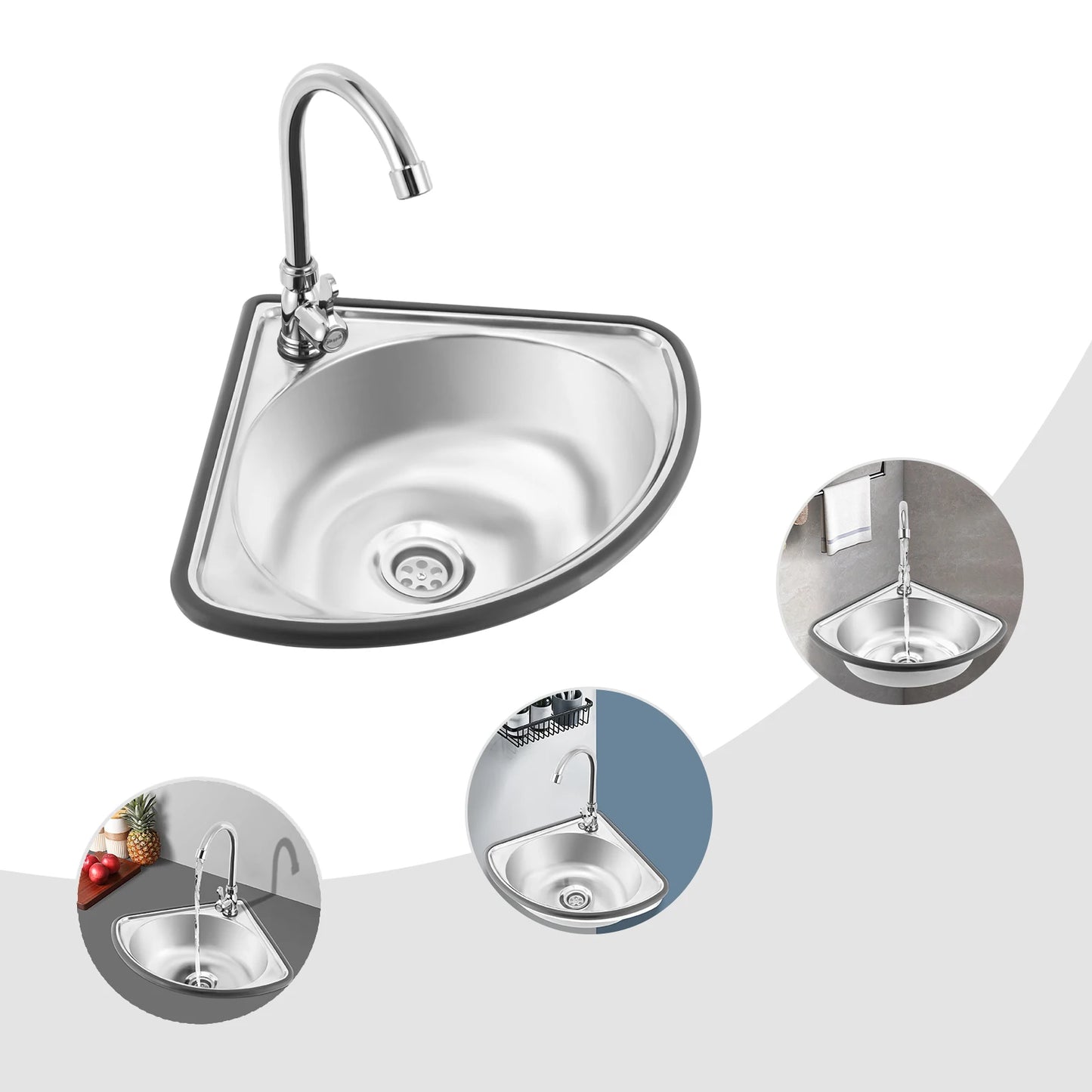 Stainless Steel Single Bowl Sink Wall-Mounted Triangle Wash Basin Kitchen Sink Small Corner Basin Sink for Kitchen Bathroom