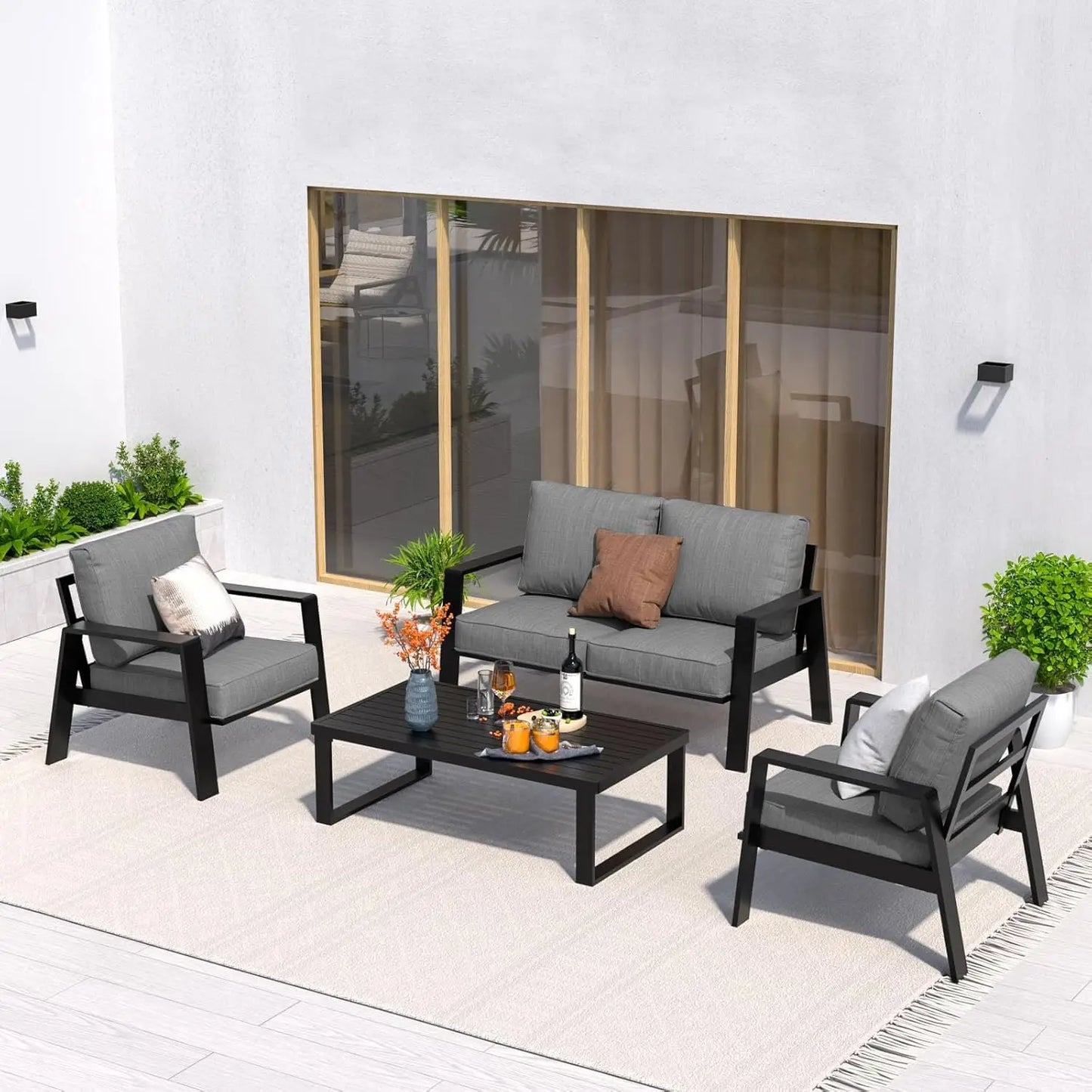 Aluminum Outdoor Patio Furniture 4 Piece Sectional Set Coffee Table